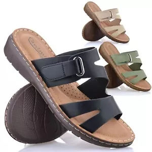 Ladies Womens Slip On Memory Foam Casual Flat Summer Sandals Mules Shoes Size - Picture 1 of 37