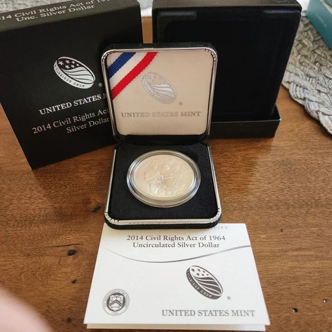 2014 Civil Rights Act of 1964 BU Silver Dollar US Mint UNC $1 Coin Box and COA Cover