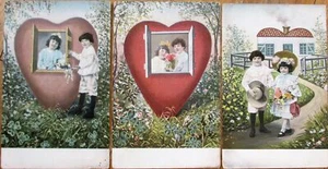 Children & Heart-Shaped House 1908 SET OF THREE French Fantasy Postcards - Picture 1 of 1