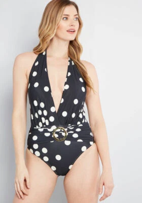 Traje de baño ModCloth nuevo con etiquetas Secret Cove de una pieza para mujer - negro/blanco - talla pequeña Foto 1 de 4