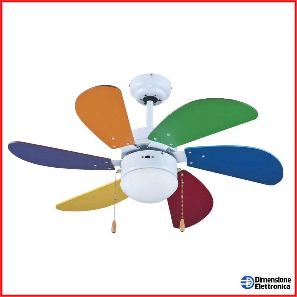 Ventilatore da Soffitto 6 Pale Colorate Lampadario 90cm ZEPHIR zfs690c Bambini - Immagine 1 di 4
