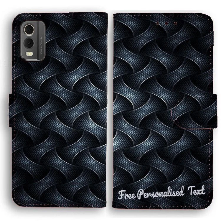 Personalised Text Wallet Phone Cover For LG Series - Black Weave Print Pattern - Image 1 of 1