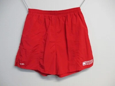 Calções de banho Life Guard masculino XL vermelho branco logotipo maiô tabuleiro náilon 5" - Imagem 1 de 4