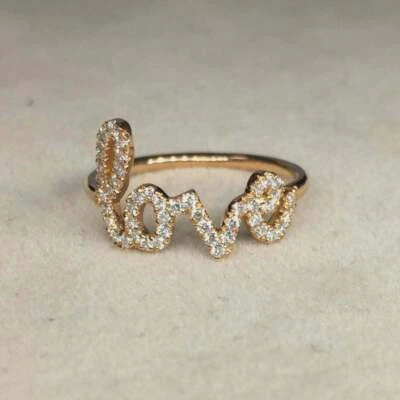 Anillo de compromiso de amor de diamantes redondos creado en laboratorio de 1 quilate acabado sólido de oro rosa de 14 quilates Foto 1 de 4