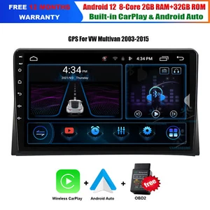 9" 8-Core Android 12 CarPlay Head Unit BT DAB Radio For VW Multivan T5 2003-2015 - Picture 1 of 23