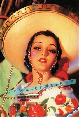 Mujer Hermosa 1940 Mexican Calendar Art Vintage Poster Print Retro Pin Up Style  - Image 1 of 4