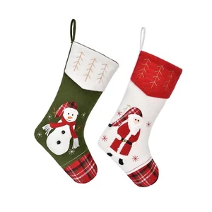 2024 Personalized Christmas Stockings with Snowman Santa Pattern, Green Red F... - Picture 1 of 7