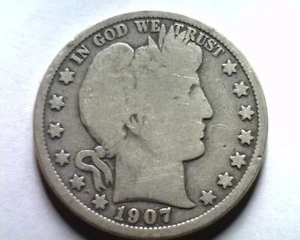 MEDIO DÓLAR BARBERO 1907-D BUENO+ G+ BONITA MONEDA ORIGINAL DE BOBS MONEDAS ENVÍO RÁPIDO - Imagen 1 de 2