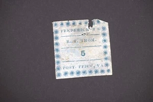 US CONFEDERATE STAMP 5 FREDRICKSBURG VA DAMAGED - Picture 1 of 2