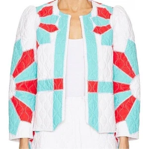 NWT RHODE Blue White & Red Quilted Sabrina Jacket in Geometric Pattern Sz XL - Picture 1 of 11