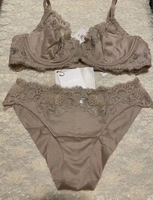 Conjunto de braguitas calzoncillos sujetador La Perla Clea Collection 32D S plata nude Foto 1 de 2