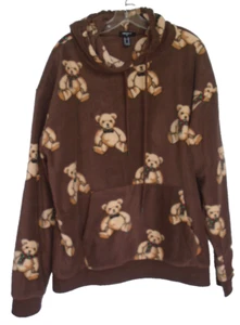 Forever 21 Teddybär All Over Prints Hoodie Herren Gr. XL braun weich kuschelig - Bild 1 von 7