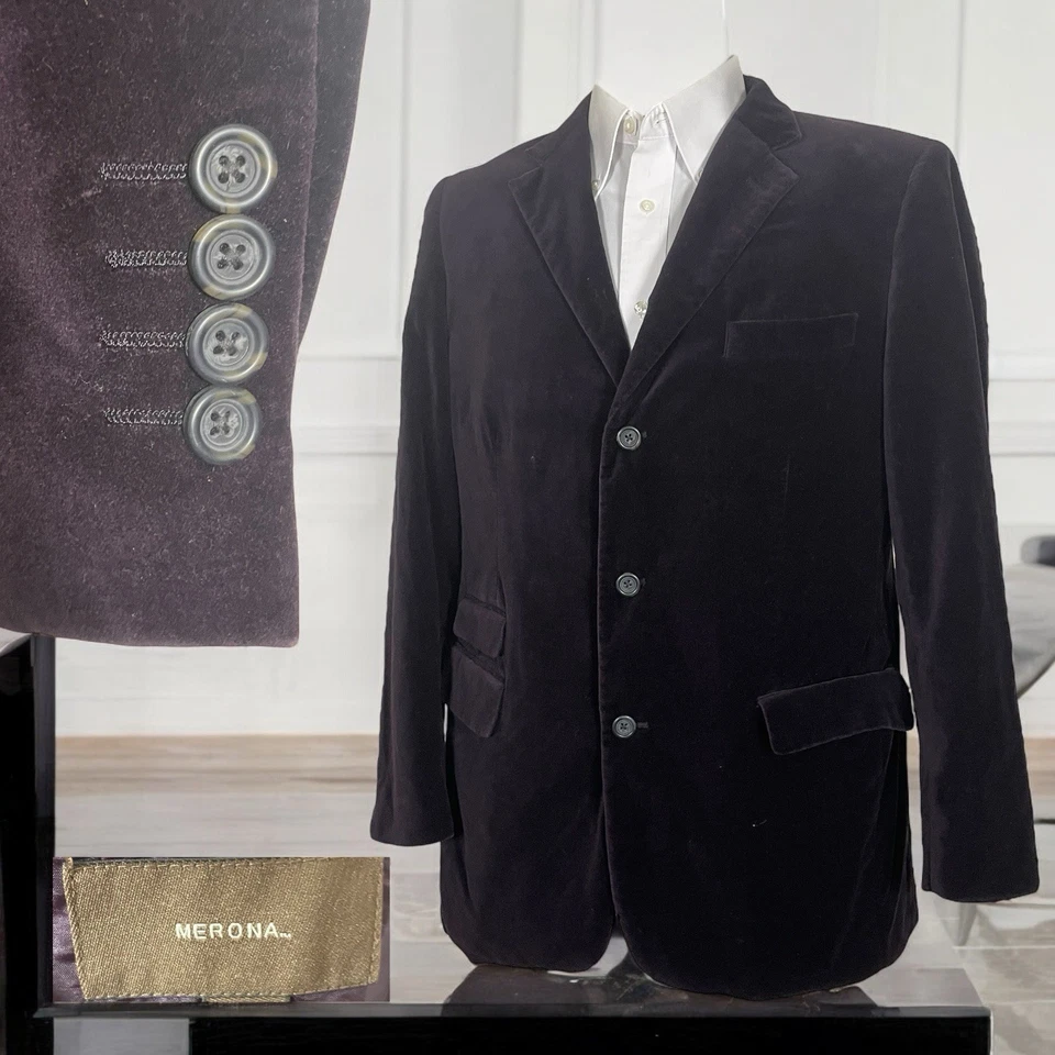 Merona Sport Coat Mens 42R Purple Soft Cotton Velvet Three Buttons Surgeons - Image 1 of 4