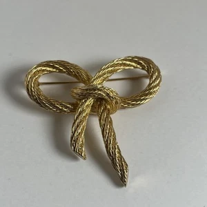 Vintage Christian Dior Gold Tone Twisted Rope Bow Brooch/Pin - Picture 1 of 10