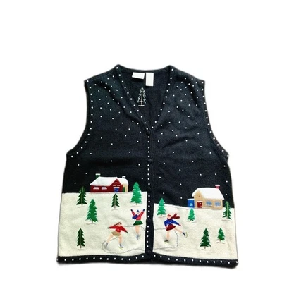 ERIKA Vintage Años 90 Vacaciones Cárdigan Suéter Chaleco Bordado Patinaje sobre Hielo Talla M Usado en Excelente Condición Foto 1 de 4