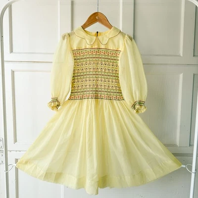 Vestido De Colección Años 50 60 Amarillo Transparente Chifón Niñas Bordado Calado Transparente Talla 6-7 Foto 1 de 4