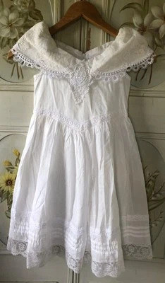 VTG JESSICA MCCLINTOCK WHITE COTTON USA-MADE LACE FLORAL DRESS CHILD'S 6 FLAW - Image 1 of 4