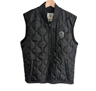 ZERO FOXTROT Austin Quilted Vest Mens Small Full Zip Black Skull Warm Weather - Image 1 of 4