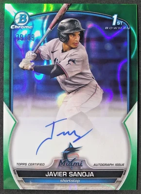 2023 Bowman Chrome Prospect Rookie Autograph /99 Green #CPA-JSJ Javier Sanoja RC - Image 1 of 4