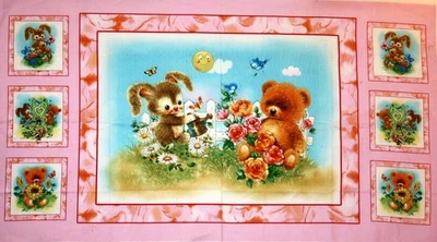 PANEL FOREST FRIENDS EN ROSA DE GIORDANO STUDIOS - TELA 100% ALGODÓN Foto 1 de 4