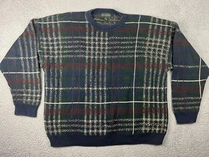 Vintage Hill & Archer Sweater Mens 2XL Blue Green Plaid Crewneck Ramie 90s - Picture 1 of 10