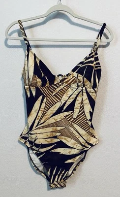 Traje de Baño Speedo Mujer 12 Marrón Tropical Cuello en V Madera Anillo Una Pieza Boho Foto 1 de 4