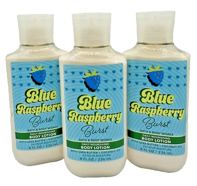 Bath & Body Works LOT of 3 Bottles Blue Raspberry Burst Body Lotion Cream 8 oz - Image 1 of 2