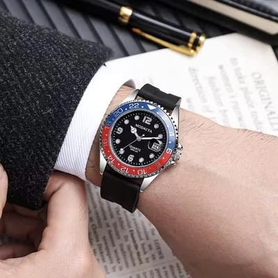 ​MODAIYA 6895 GMT Stile Pepsi/Nero - Bracciale Metallo o Silicone - Orologio... - Immagine 1 di 4