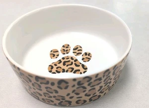 Cheetah Leopard Print Dog Cat Pet Food Water Bowl Paw Print Ceramic China 5" - Picture 1 of 9