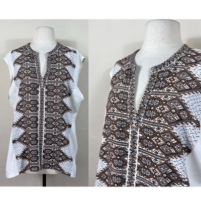 vintage 60s 70s Mexican hippie embroidered men's shirt sleeveless Linen Dashiki  - Image 1 of 4