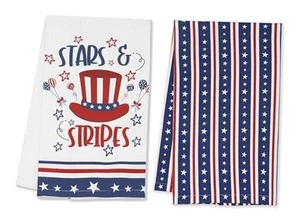 4th of July Kitchen Towels 100% Cotton - Pack of 2-18x28 Stars and Stripes - Picture 1 of 6