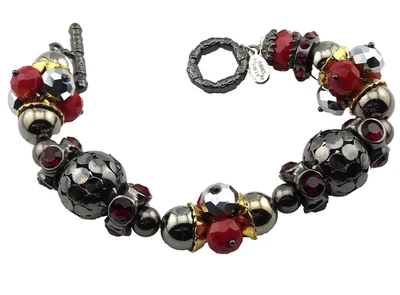 Pulsera Kirks Folly Toggle Estrás Gunmetal Cuentas Dijes Elastizados Firmados Foto 1 de 4