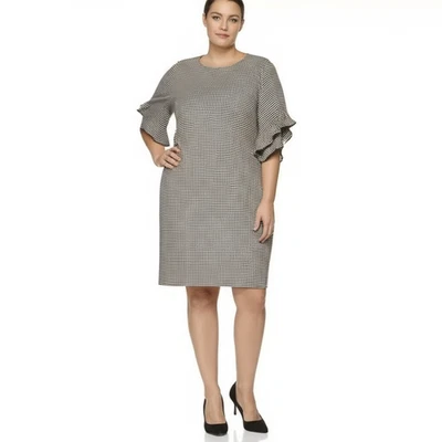 Nuevo con etiquetas Vestido recto Tommy Hilfiger para mujer 20W negro blanco pata de gallo con volantes Foto 1 de 4