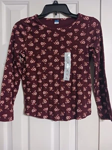 NWT Girls Old Navy Cozy LS Printed Rib Knit Tee Size L 10-12 Burg Floral K4 - Picture 1 of 4
