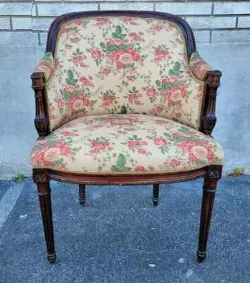 Antigua silla club francesa de nogal del siglo XIX - recién tapizada, elegante vintage Foto 1 de 4