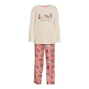 NWT Wonder Nation Puppy Dog Pajama Set Girls Fleece Pants Oatmeal Pink Sz Small - Picture 1 of 7