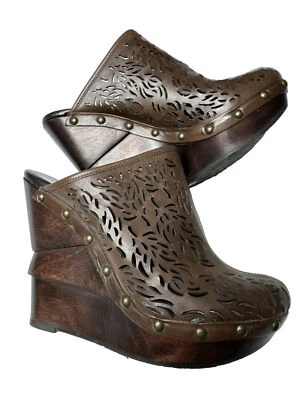 Zuecos Diane Von Furstenberg DVF marrón cuero oda corte láser marrón 6,5 $295 Foto 1 de 4