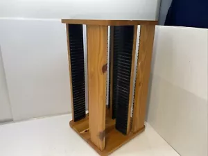 Vtg Wood 144 CD Spinner Rack Rotating Countertop Storage Tower Holder Carousel - Picture 1 of 10