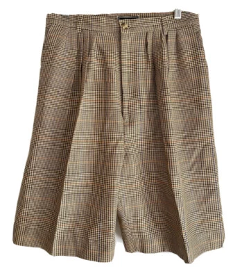 ...Lisa Houndstooth Vestido Pantalones Cortos Marrón Negro Rojo Talla 12 Hecho en EE. UU. Foto 1 de 4