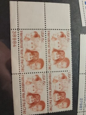 US Plate Blocks Stamps #1772 1979 Intern. Year of the Child 15c Unused - #B96 - Image 1 of 3