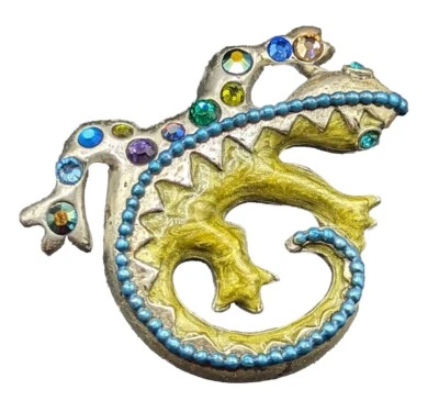 Broche prendedor figurativo cristal esmalte tono plata lagarto gecko de Chico's Foto 1 de 4