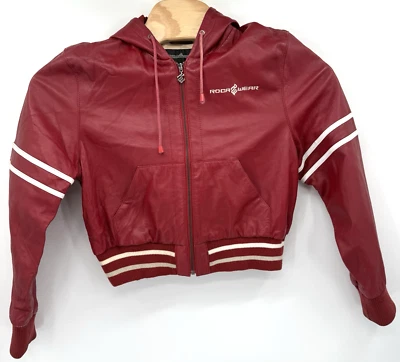 Chaqueta de cuero genuino rojo de cordero Rocawear para mujer XL cremallera completa *LEER* Foto 1 de 4
