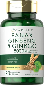 Panax Ginseng + Ginkgo Biloba | 120 Vegetarian Capsules | 5,000Mg | Vegetarian, - Picture 1 of 12