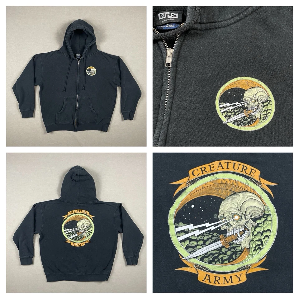 Creature Skateboards Sudadera con Capucha Para Hombres Grande Cremallera Completa Sudadera Suéter NHS Ejército RARO Foto 1 de 4