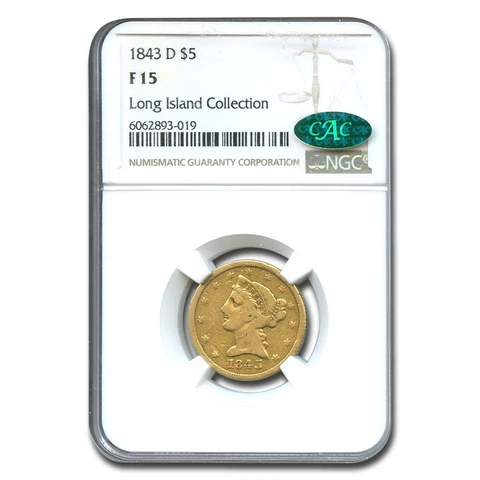 1843-D $5 Liberty Gold Half Eagle Fine-15 NGC CAC - SKU#264004 Cover