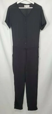 $198 Wildfox Travel Button Skinny Ankle Jumpsuit Crop Romper Black Crepe Sz S - Image 1 of 4
