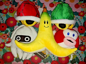Super Mario Kart Set Of 5 Plush 9"- 12" Red Green Shell Cheep Cheep Brand New - Picture 1 of 10