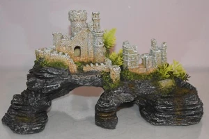 Aquarium Stunning Detailed Castle Ruin On Rocks & Plants 34 x 15 x 16 cms - Picture 1 of 10