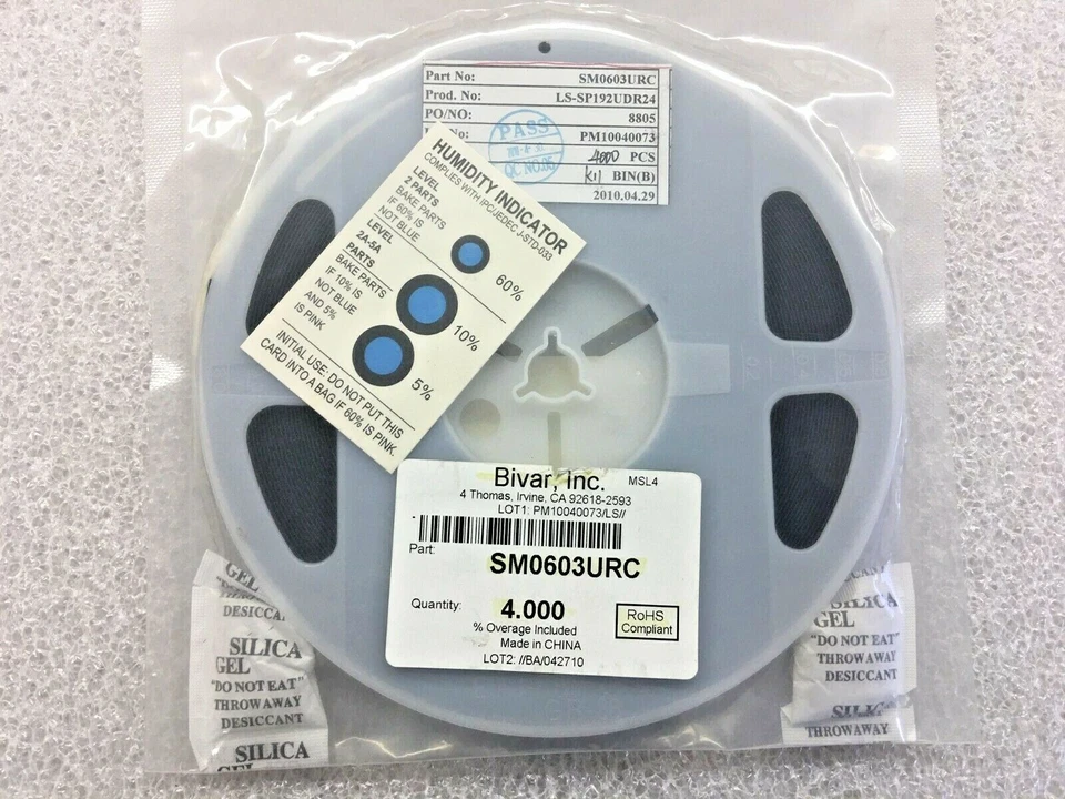 (200 PIECE LOT) SM0603URC, BIVAR, LED RED CLEAR 0603 SMD, ROHS - Image 1 of 1