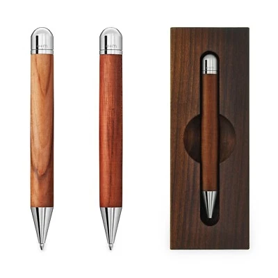 E+M HOLZPRODUKTE Holz Drehkugelschreiber Massivholz Handfertigung Kuli mit Box Unikate Gravur